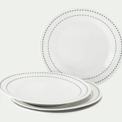 Lot de 4 assiettes à dessert en porcelaine avec liseré noir D19,5cm - blanc