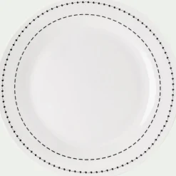 Lot de 4 assiettes à dessert en porcelaine avec liseré noir D19,5cm - blanc