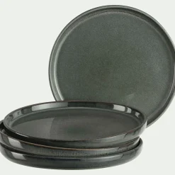 Lot de 4 assiettes à dessert en grès émail réactif D21cm - vert olivier