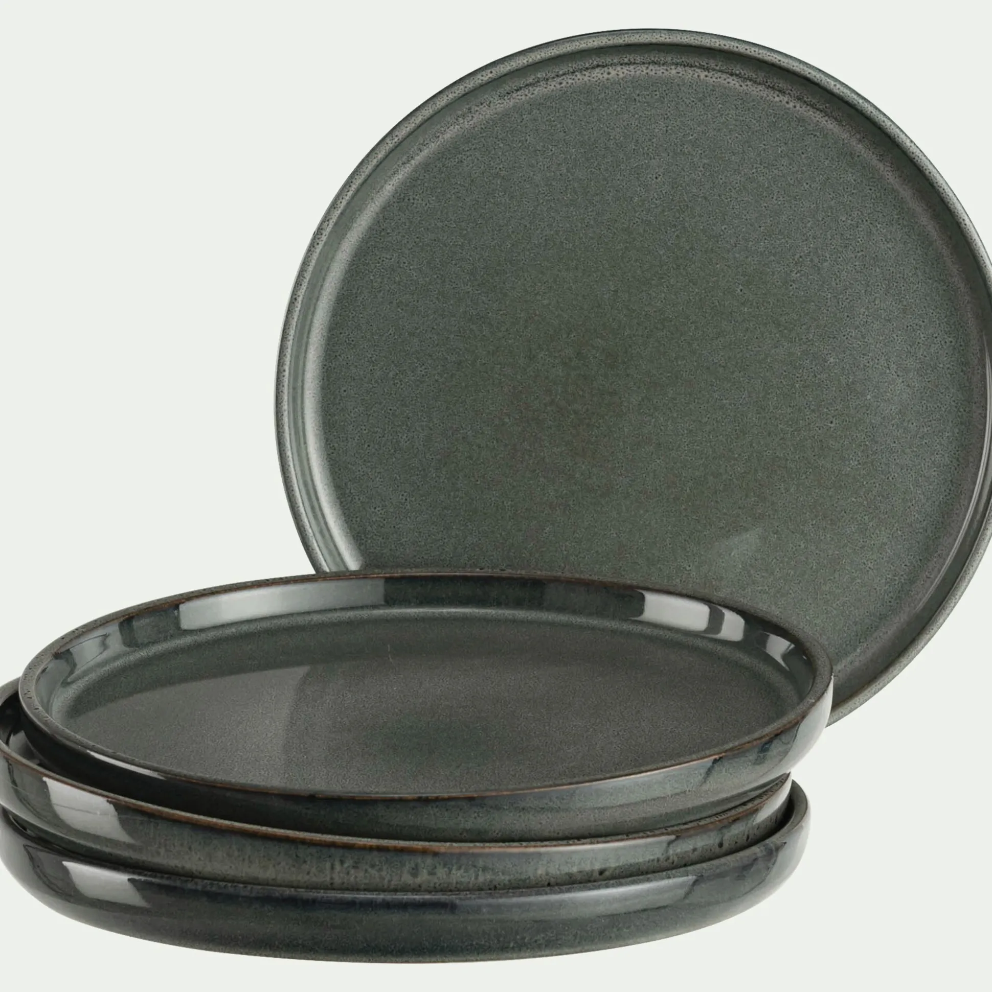 Lot de 4 assiettes à dessert en grès émail réactif D21cm - vert olivier