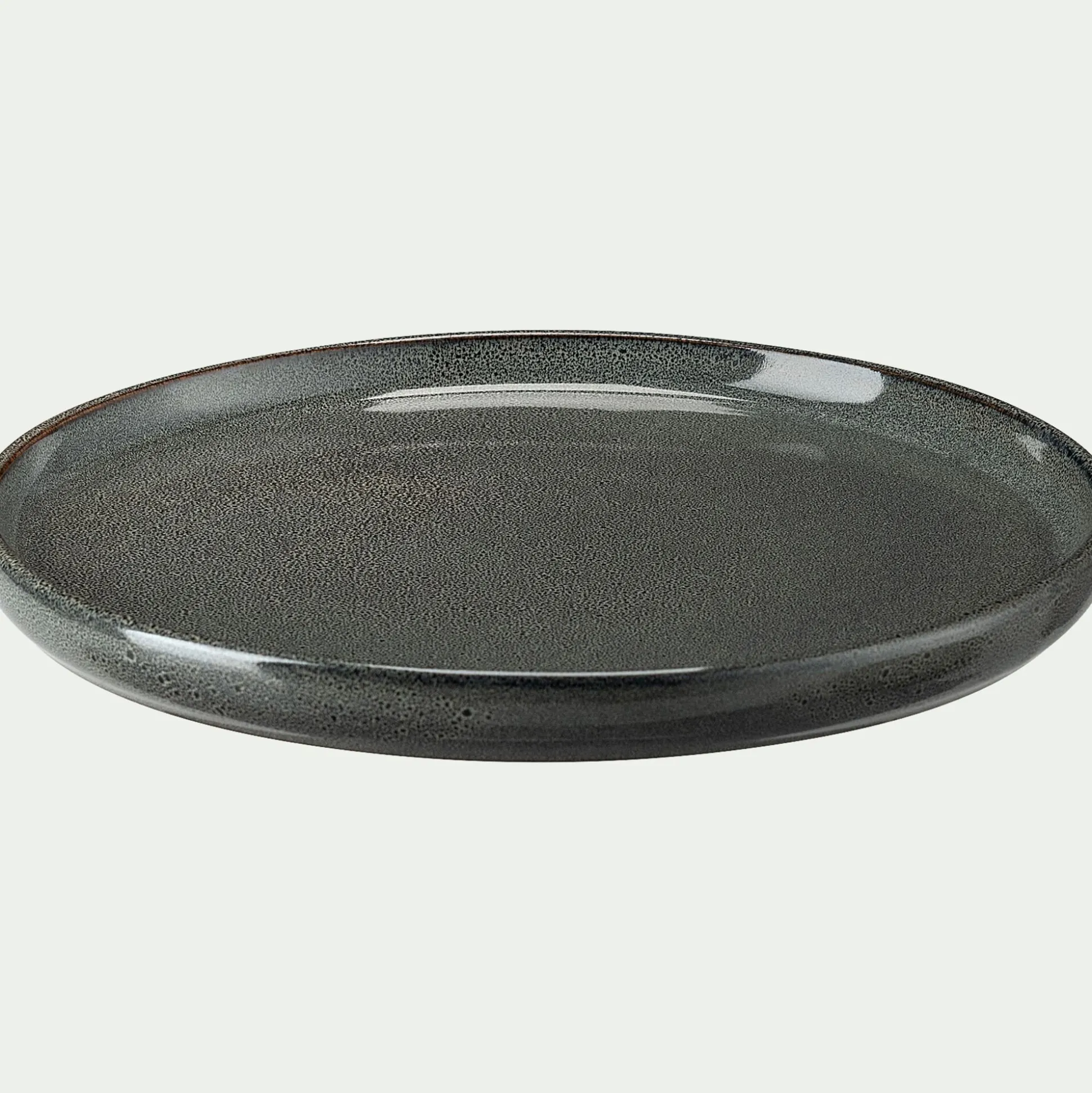 Lot de 4 assiettes à dessert en grès émail réactif D21cm - vert olivier