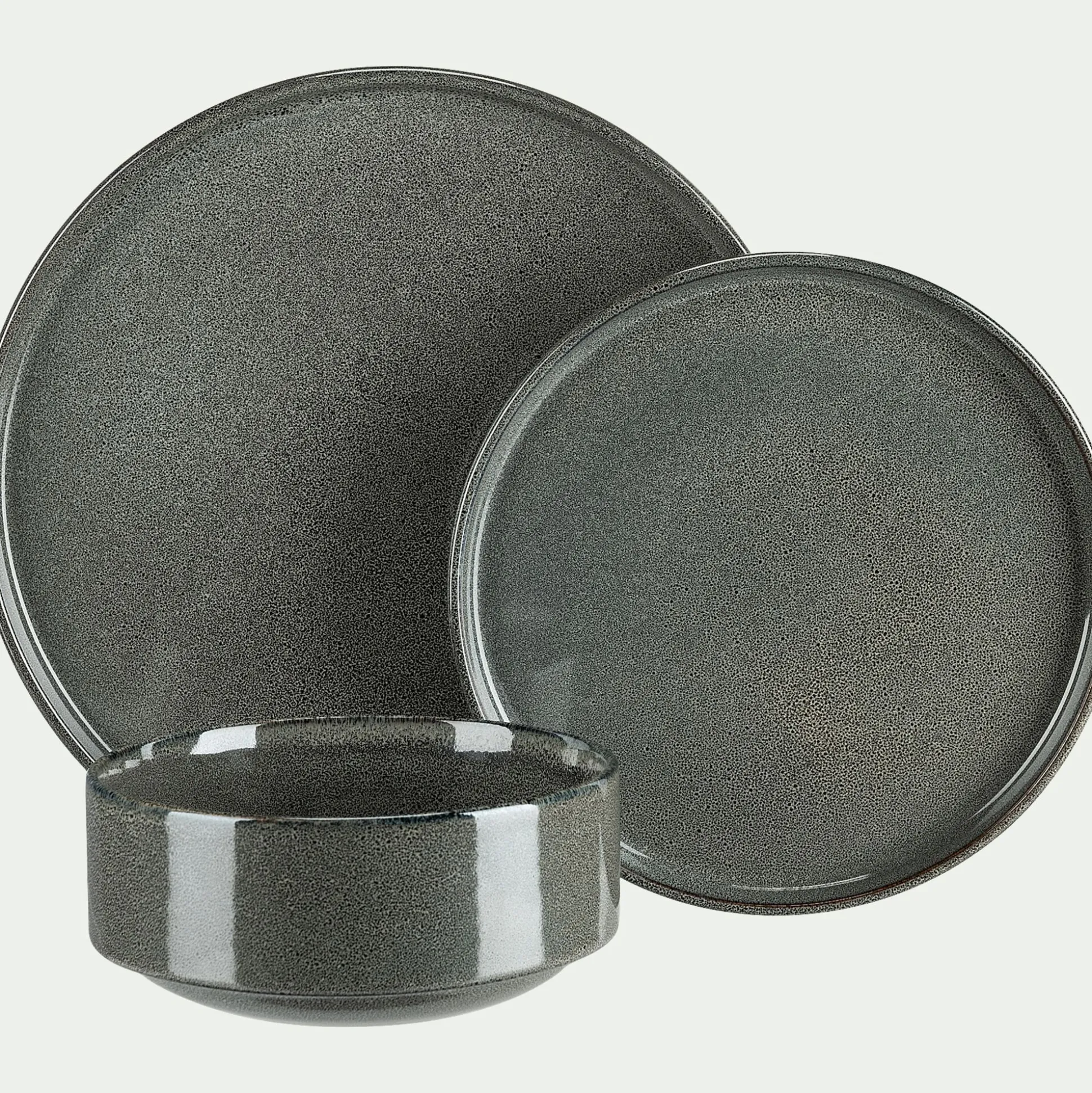 Lot de 4 assiettes à dessert en grès émail réactif D21cm - vert olivier