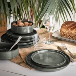 Lot de 4 assiettes à dessert en grès émail réactif D21cm - vert olivier