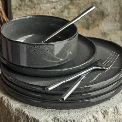 Lot de 4 assiettes à dessert en grès émail réactif D21cm - vert olivier