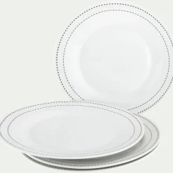 Lot de 4 assiettes plates en porcelaine avec liseré noir D27cm - blanc