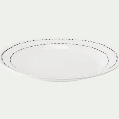 Lot de 4 assiettes plates en porcelaine avec liseré noir D27cm - blanc
