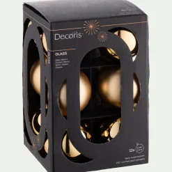 Lot de 12 boules de Noël rondes en verre D6cm - doré