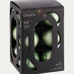 Lot de 12 boules de Noël rondes en verre D6cm - vert