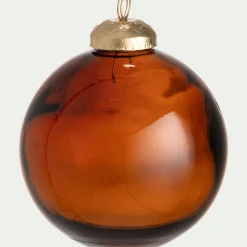 Lot de 3 boules de Noël texturées en verre recyclé D8cm - orange