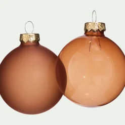 Lot de 6 Boules de Noël Verre D6CM - marron