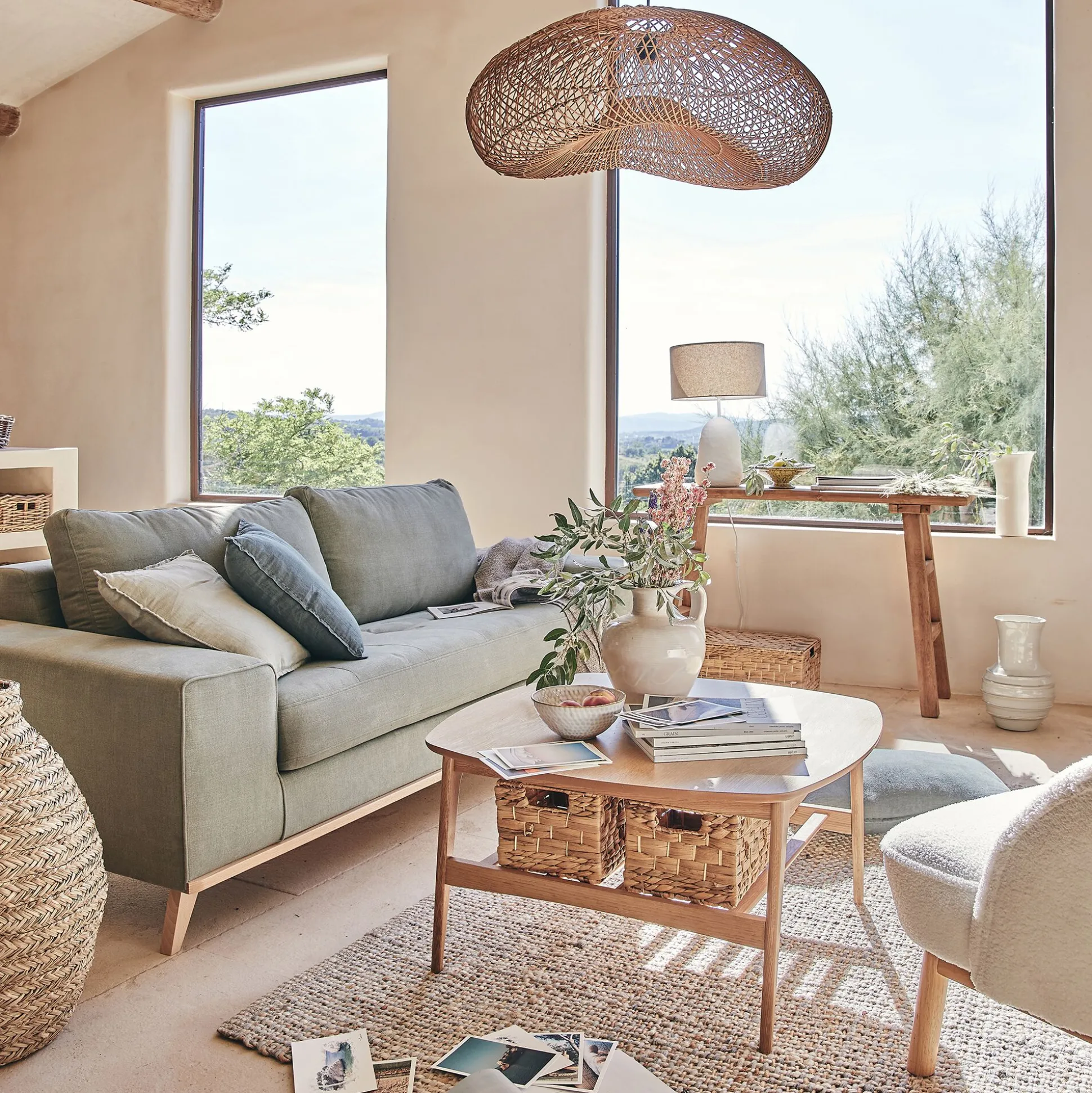 Lot de 3 caisses de rangement en jacinthe d'eau - naturel