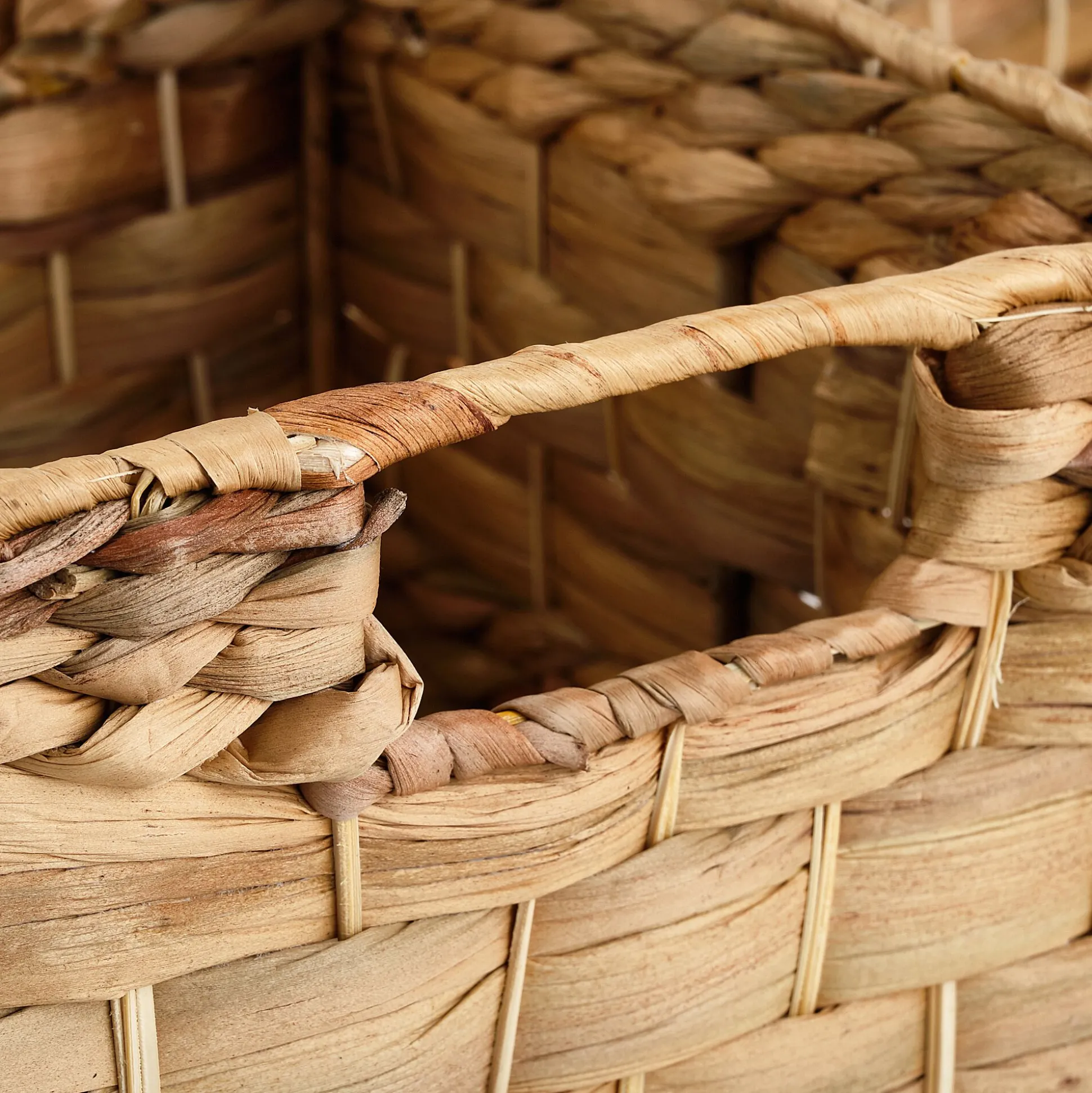 Lot de 3 caisses de rangement en jacinthe d'eau - naturel