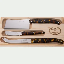 Lot de 3 couteaux à fromage en inox - marron