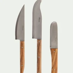 Lot de 3 couteaux avec lame en inox et manche en bois d'olivier