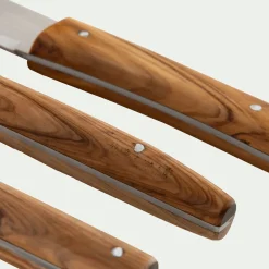 Lot de 3 couteaux avec lame en inox et manche en bois d'olivier