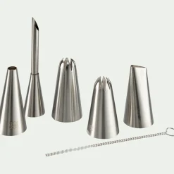 Lot de 5 douilles en inox avec goupillon - argenté