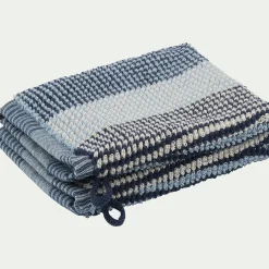 Lot de 2 gants de toilette bouclette jacquard en coton - bleu