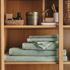 Lot de 2 gants de toilette en bouclettes de coton bio 16x21cm - vert olivier