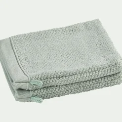 Lot de 2 gants de toilette en bouclettes de coton bio 16x21cm - vert olivier