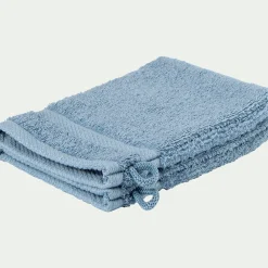 Lot de 2 gants de toilette en coton peigné - bleu autan