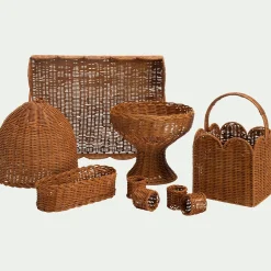 Lot de 4 ronds de serviette en rotin - marron