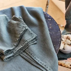 Lot de 2 serviettes de table en lin lavé - vert cèdre