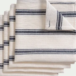 Lot de 4 serviettes de table en lin et en coton - blanc et noir 41x41cm