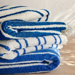 Lot de 2 serviettes invité en coton à rayures 30x50cm - bleu