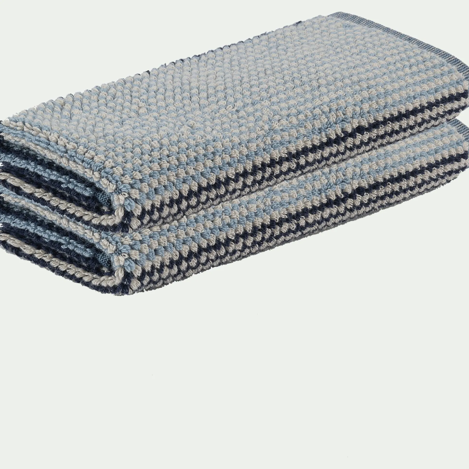 Lot de 2 serviettes invité bouclette jacquard en coton - bleu 30x50cm