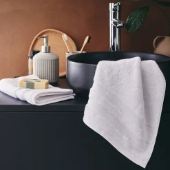 Lot de 2 serviettes invité qualité hôtelière en coton - blanc 30x50cm