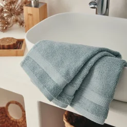 Lot de 2 serviettes invité en coton peigné - bleu calaluna 30x50cm