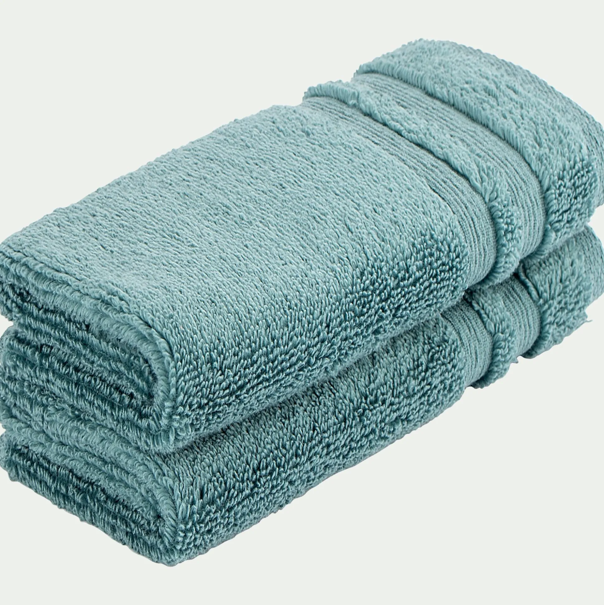 Lot de 2 serviettes invité bouclette en coton - vert 30x50cm