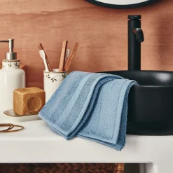 Lot de 2 serviettes invité en coton peigné - bleu autan 30x50cm