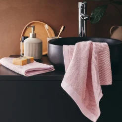 Lot de 2 serviettes invités en bouclettes de coton bio - rose rosa 30x50cm