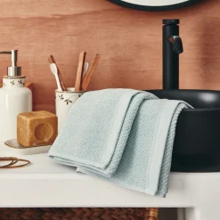 Lot de 2 serviettes invités en bouclettes de coton bio - bleu 30x50cm