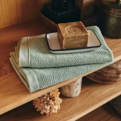 Lot de 2 serviettes invités en bouclettes de coton bio 30x50cm - vert olivier