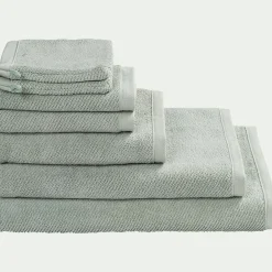 Lot de 2 serviettes invités en bouclettes de coton bio 30x50cm - vert olivier