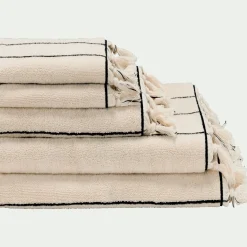 Lot de 2 serviettes invités rayée en coton 30x50cm - beige