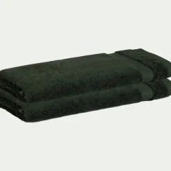 Lot de 2 serviettes invités en coton peigné - vert cèdre 30x50cm