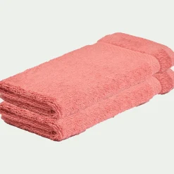 Lot de 2 serviettes invités en coton peigné - rouge ricin 30x50cm