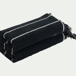 Lot de 2 serviettes invités rayée en coton 30x50cm - noir