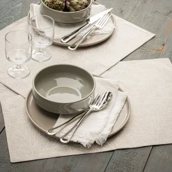 Lot de 2 sets de table en lin et coton motif laurier - beige 35x50cm