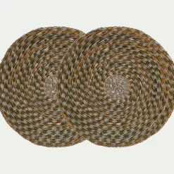 Lot de 2 sets de table ronds en jonc de mer D36cm - vert