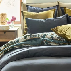 Lot de 2 taies d'oreiller en percale de coton - gris ardoise 65x65cm