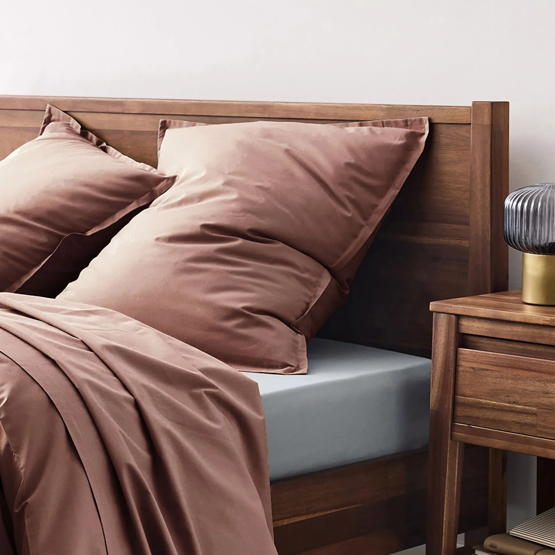 Lot de 2 taies d'oreiller en percale de coton - brun rhassoul 65x65cm