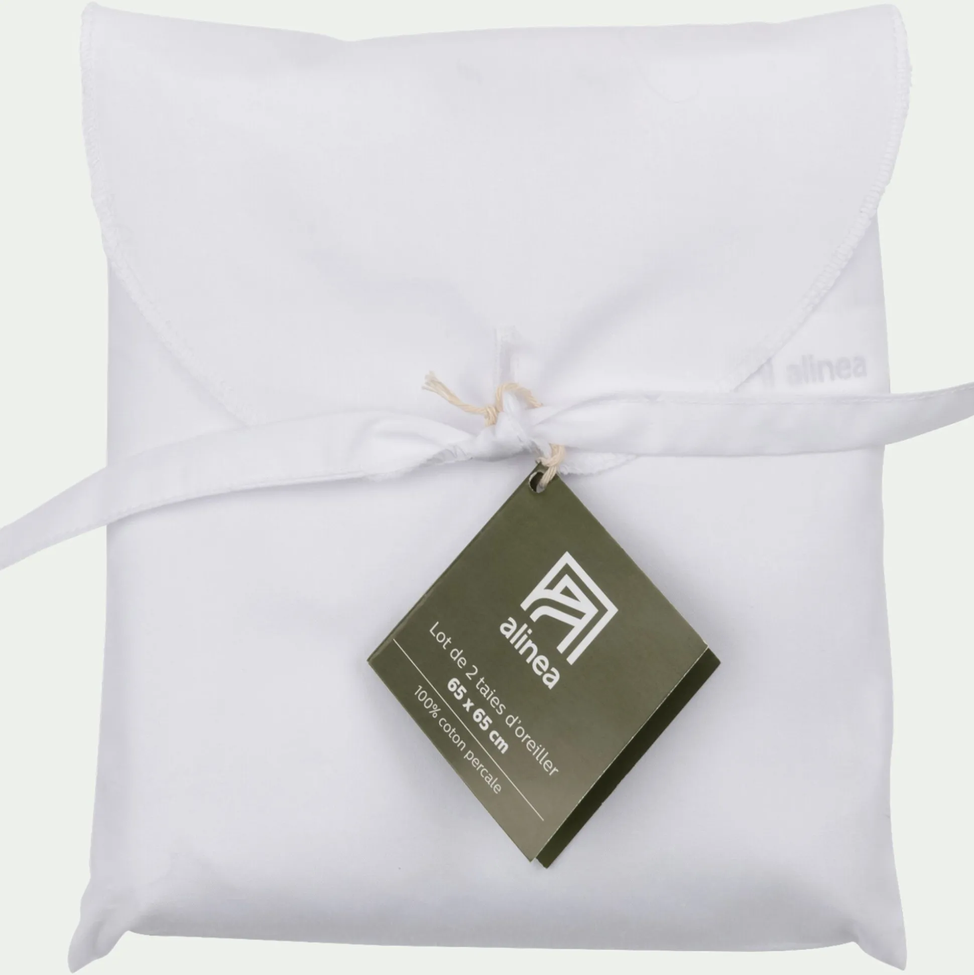Lot de 2 taies d'oreiller en percale de coton - blanc 65x65cm
