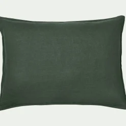 Lot de 2 taies d'oreiller en lin lavé - vert cèdre 50x70cm