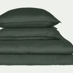 Lot de 2 taies d'oreiller en lin lavé - vert cèdre 50x70cm