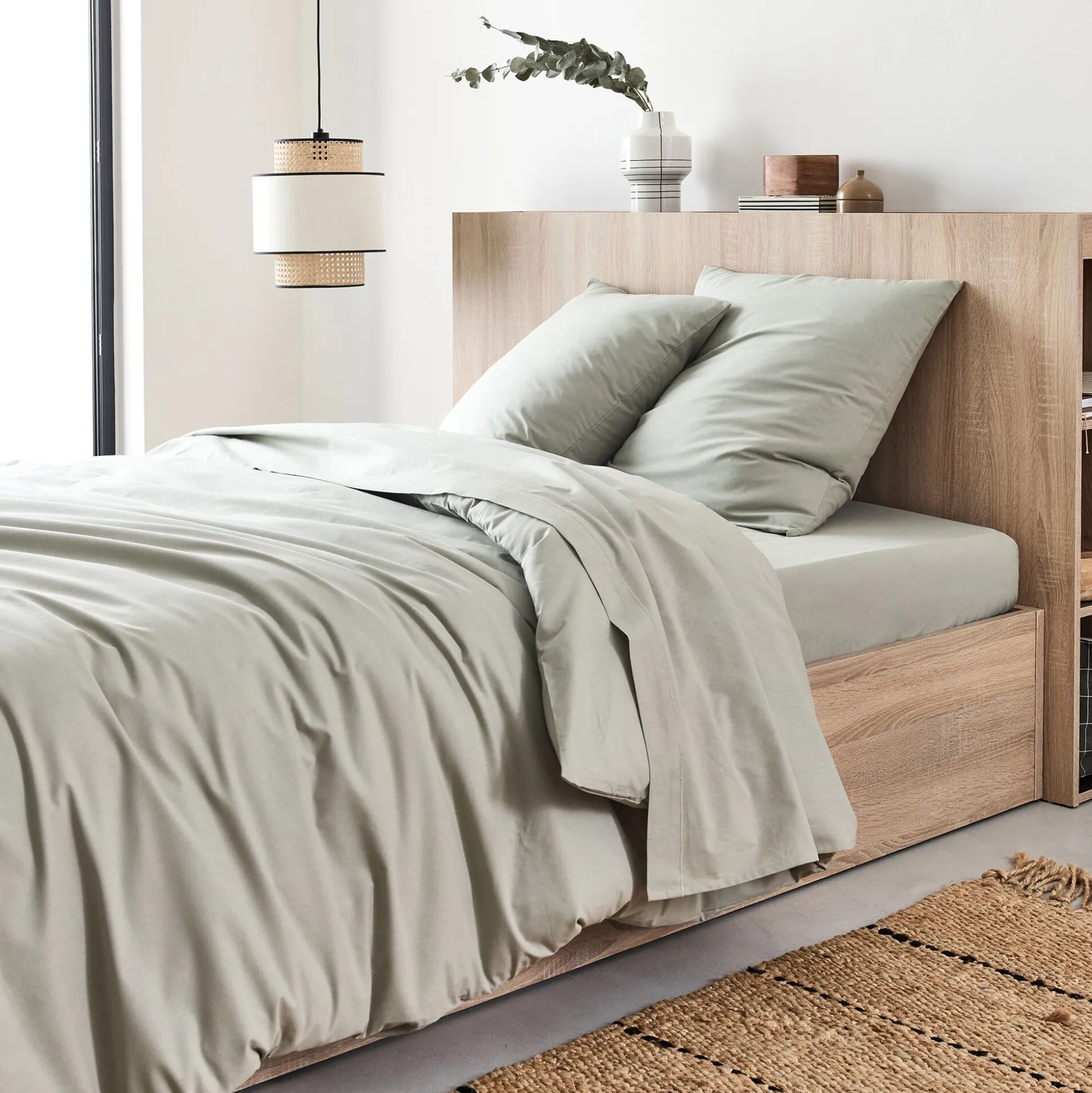 Lot de 2 taies d'oreiller en coton - vert olivier 65x65cm