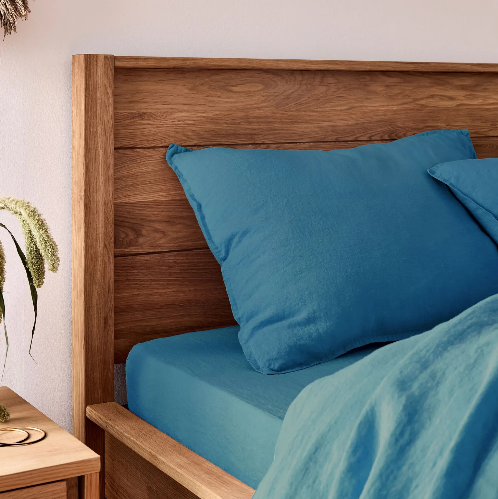 Lot de 2 taies d'oreiller en lin lavé 50x70cm - bleu figuerolles